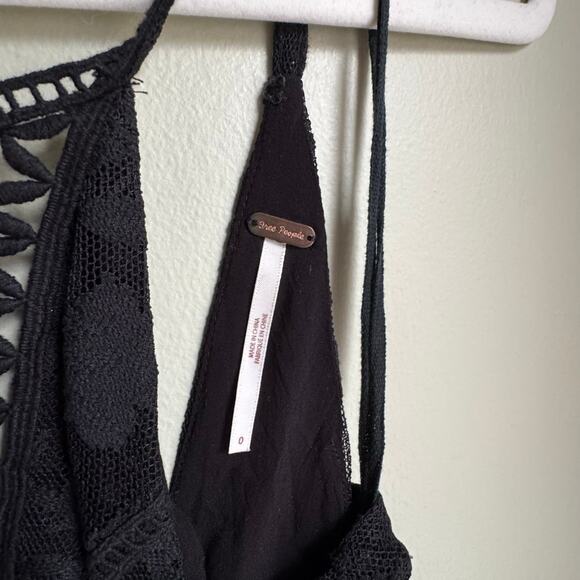 Free People Anastasia Halter Black Lace Crochet Midi Cut Out Sheer Dress 0 - Picture 7 of 9